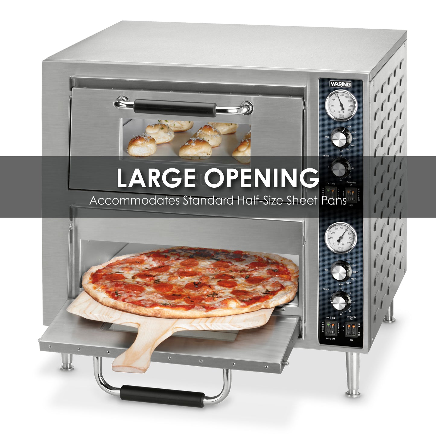 Waring WPO750 Heavy-Duty Double-Deck Pizza Oven, Dual Chamber